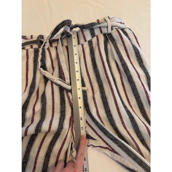 Love Tree Linen Blend Casual Flowy Striped White/Burgundy Cropped Pants L - Picture 7 of 9